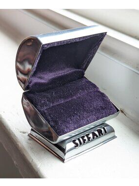 ca 1950s SIFFARI double wedding ring box, lidded metal engagement ring set case